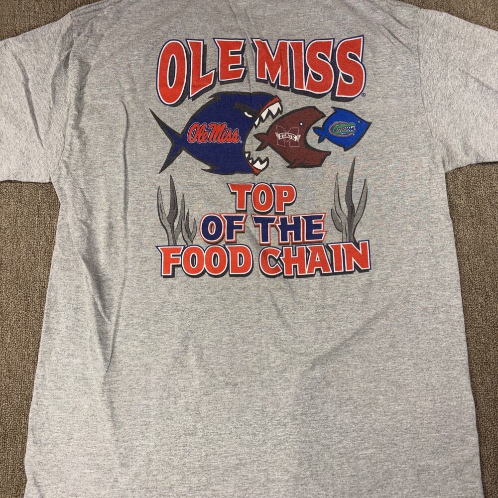 Vintage Ole Miss Top of The Food Chain Men’s T-shirt Gray Large Short Sleeve